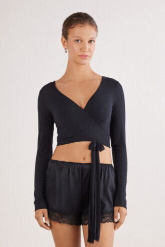 Long Sleeve Wrap Top in Modal Ultralight with Cashmere