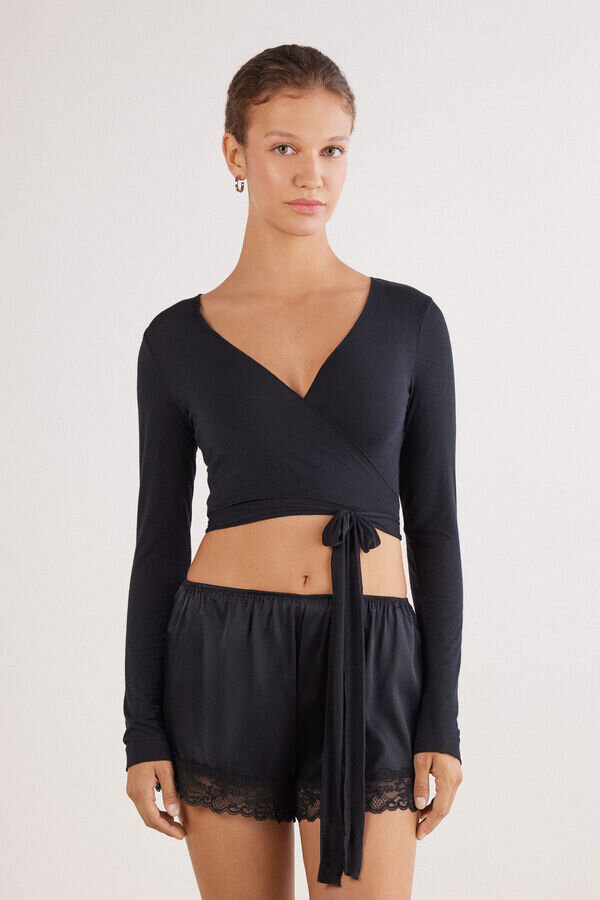 Long Sleeve Wrap Top in Modal Ultralight with Cashmere Long Sleeve Wrap Top in Modal Ultralight with Cashmere