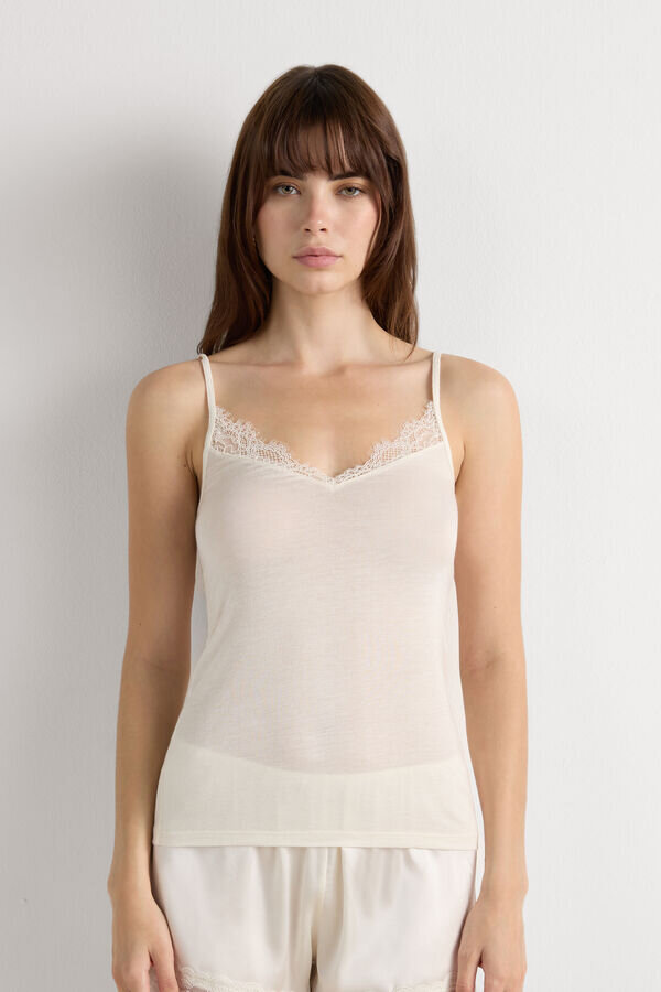 Modal Ultralight Cashmere Blend Top with Lace Modal Ultralight Cashmere Blend Top with Lace