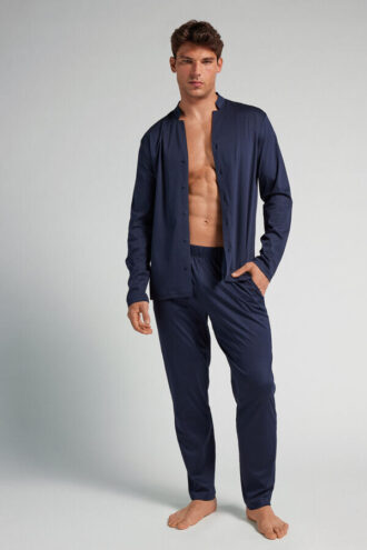 Open Front Full Length Pajamas in Cotton