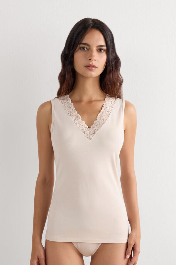 Pretty Flower Modal and Lace Tank Top Pretty Flower Modal and Lace Tank Top