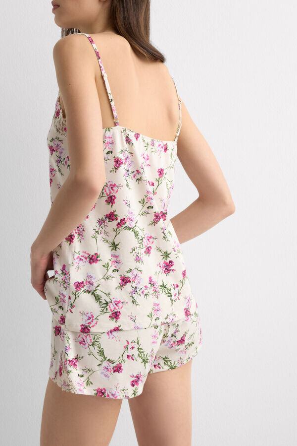 Pretty Flowers Print Superior Cotton Short Pajamas with Camisole Pretty Flowers Print Superior Cotton Short Pajamas with Camisole