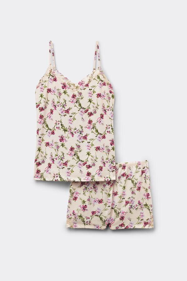 Pretty Flowers Print Superior Cotton Short Pajamas with Camisole Pretty Flowers Print Superior Cotton Short Pajamas with Camisole