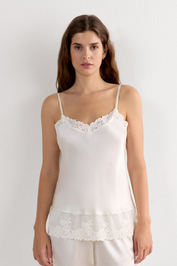 Pretty Flowers Thin Strap Silk Tank Top Pretty Flowers Thin Strap Silk Tank Top