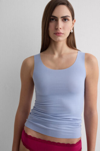 Raw Edge Round Neck Cotton Tank Top