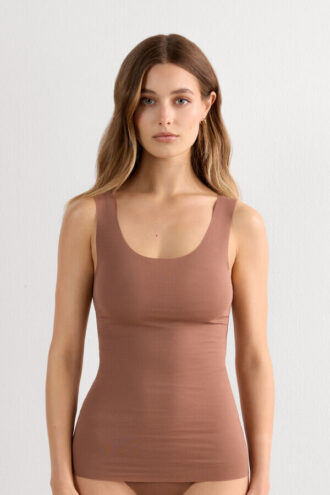 Raw Edge Round Neck Cotton Tank Top