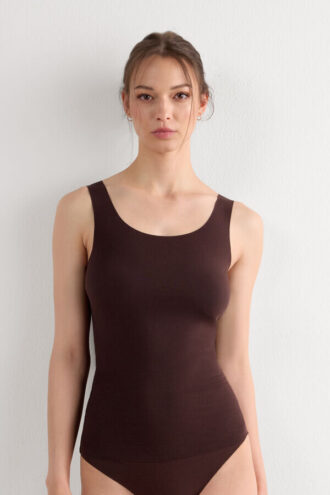 Raw Edge Round Neck Cotton Tank Top