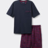 Red and Blue Check Print Cloth and Cotton Short Pajamas