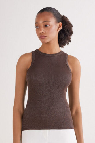 Ribbed Cotton Lame Tank Top