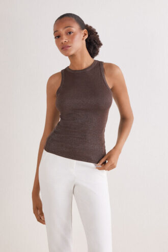 Ribbed Cotton Lame Tank Top