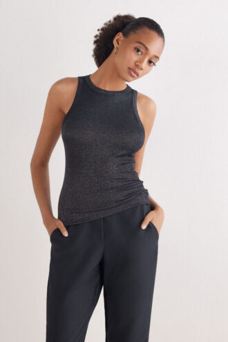 Ribbed Cotton Lame Tank Top