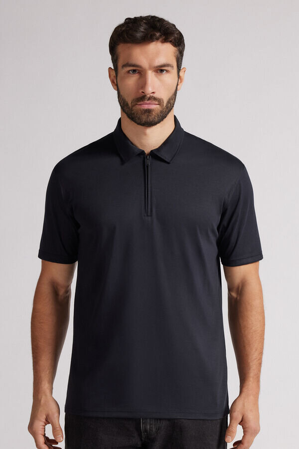 Short Sleeve Zip Polo Shirt in Premium Mercerized Cotton Short Sleeve Zip Polo Shirt in Premium Mercerized Cotton