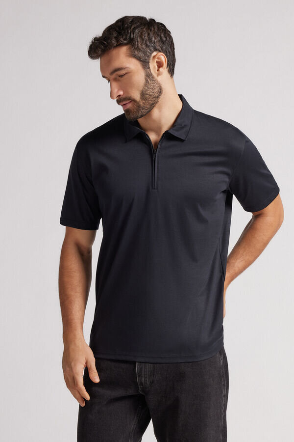 Short Sleeve Zip Polo Shirt in Premium Mercerized Cotton Short Sleeve Zip Polo Shirt in Premium Mercerized Cotton