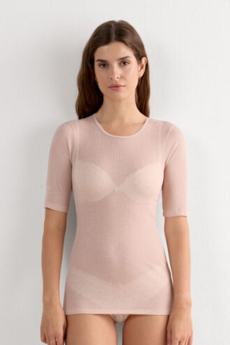 Short-Sleeved Top in Ultranatural with Cashmere