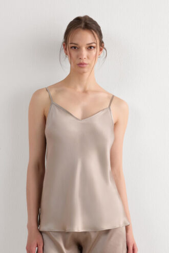 Silk Satin Top with V-Neckline