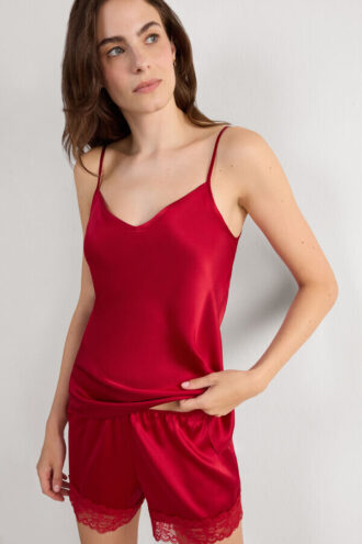 Silk Satin Top with V-Neckline