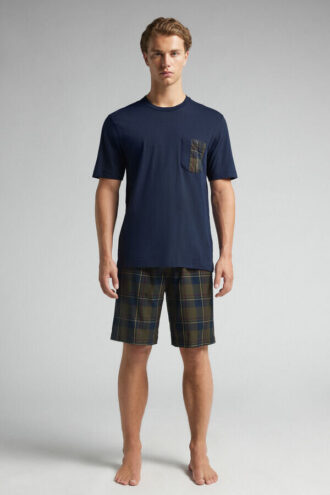 Tartan Print Cloth and Cotton Short Pajamas