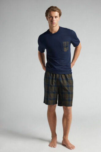 Tartan Print Cloth and Cotton Short Pajamas