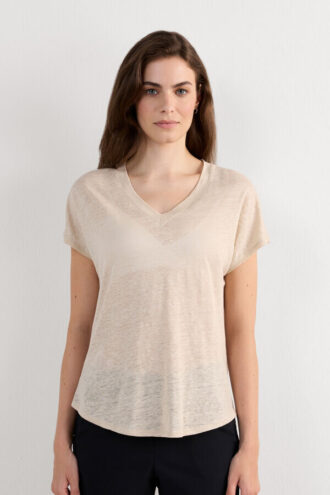 The Pure Linen Short Sleeve V-Neck Top in Linen