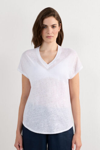 The Pure Linen Short Sleeve V-Neck Top in Linen
