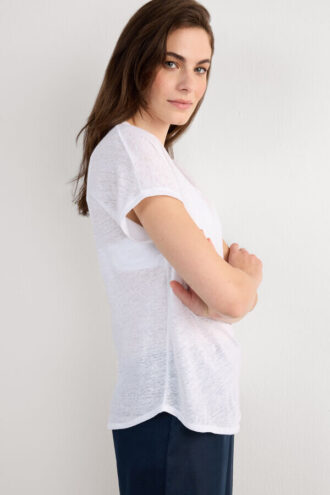 The Pure Linen Short Sleeve V-Neck Top in Linen