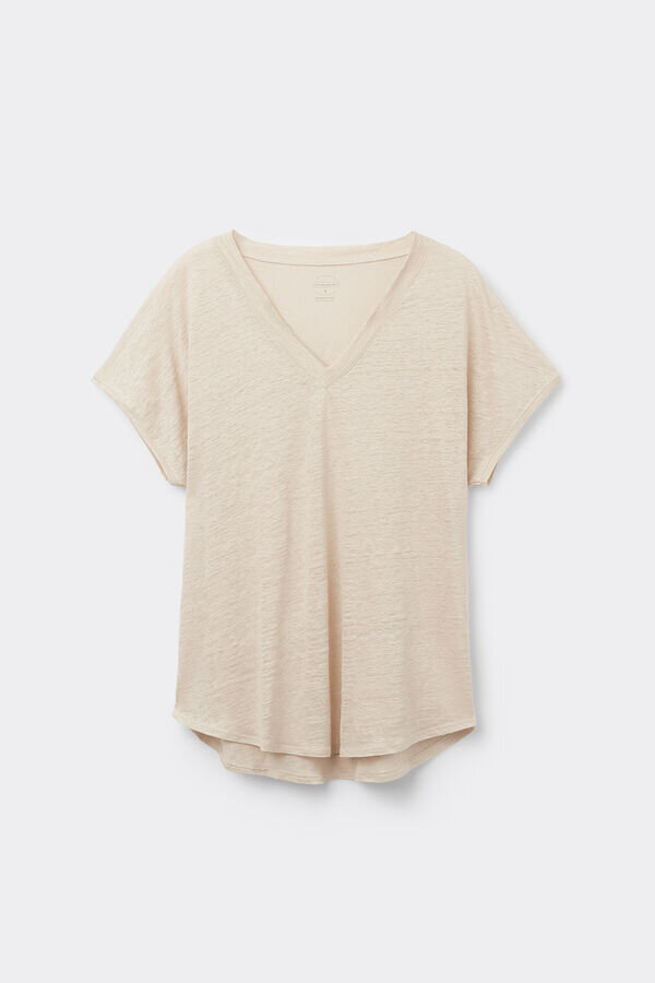 The Pure Linen Short Sleeve V-Neck Top in Linen The Pure Linen Short Sleeve V-Neck Top in Linen