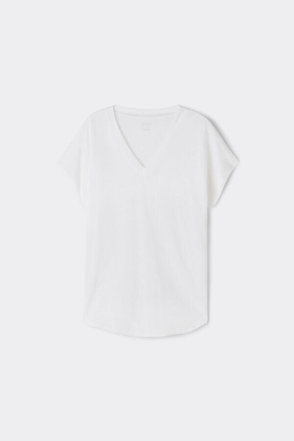The Pure Linen Short Sleeve V-Neck Top in Linen The Pure Linen Short Sleeve V-Neck Top in Linen