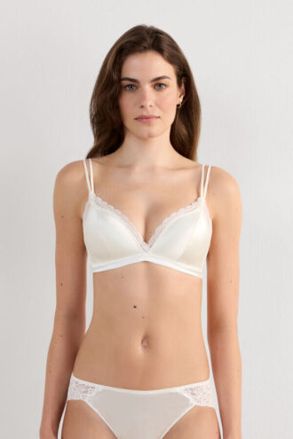 Tiziana Wireless Plunge Triangle Bra in Silk and Lace
