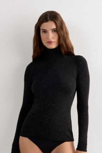 Turtleneck Top in Modal Light with Cashmere Lame
