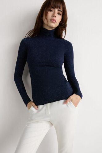 Turtleneck Top in Modal Light with Cashmere Lame