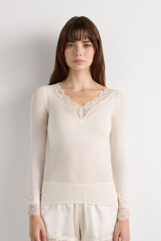 Ultralight Cashmere Lace Long Sleeve Shirt