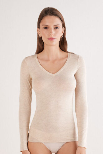 V-Neck Top in Modal Ultralight with Cashmere