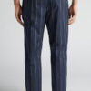 White Striped Blue Cotton Fabric Full Length Pants