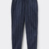 White Striped Blue Cotton Fabric Full Length Pants